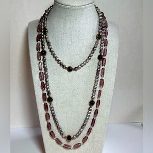 Bundle Lot of Two Purple Necklaces Glass Faux Pearls